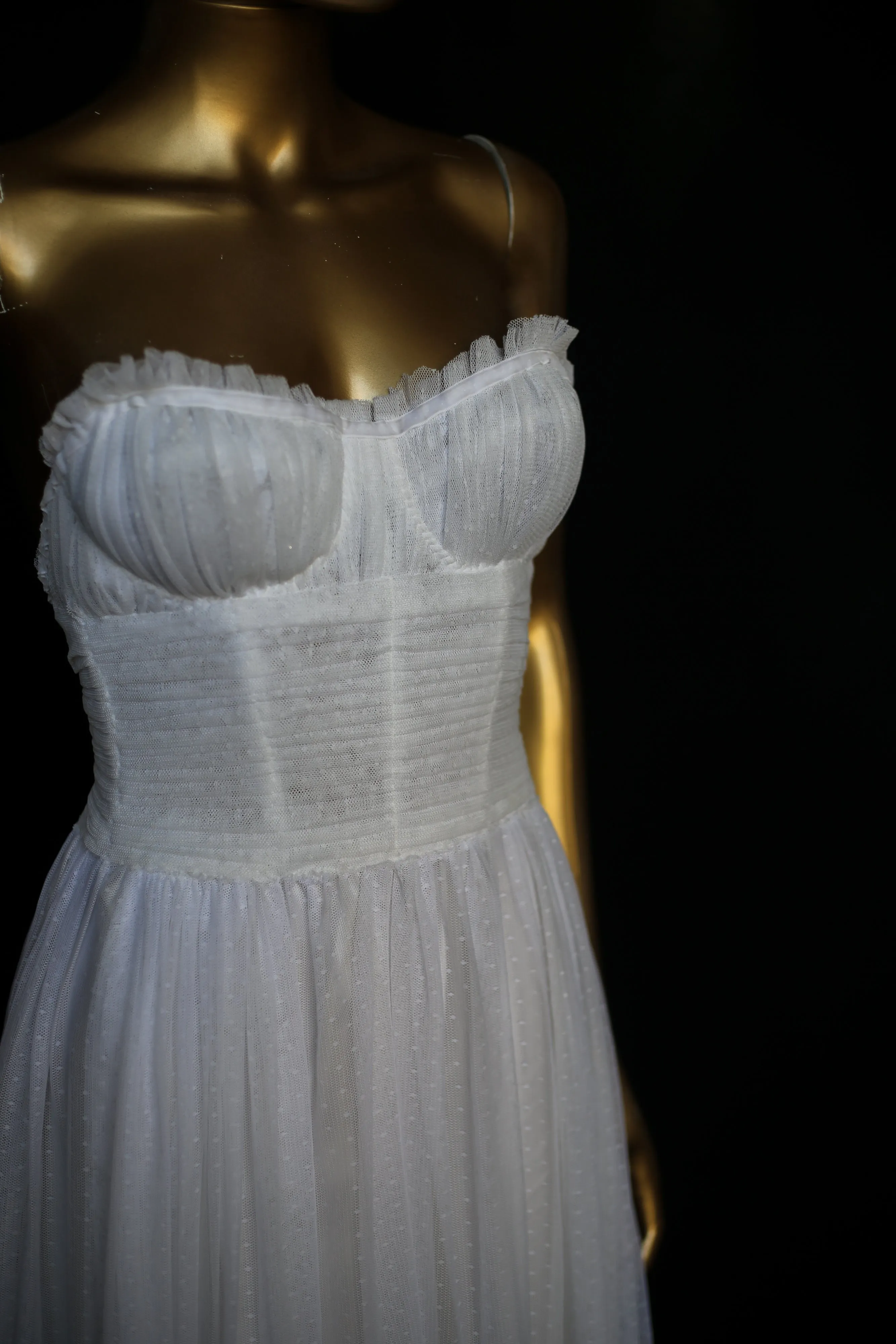 Christina - White Dot Tulle Strapless Gown (sample)