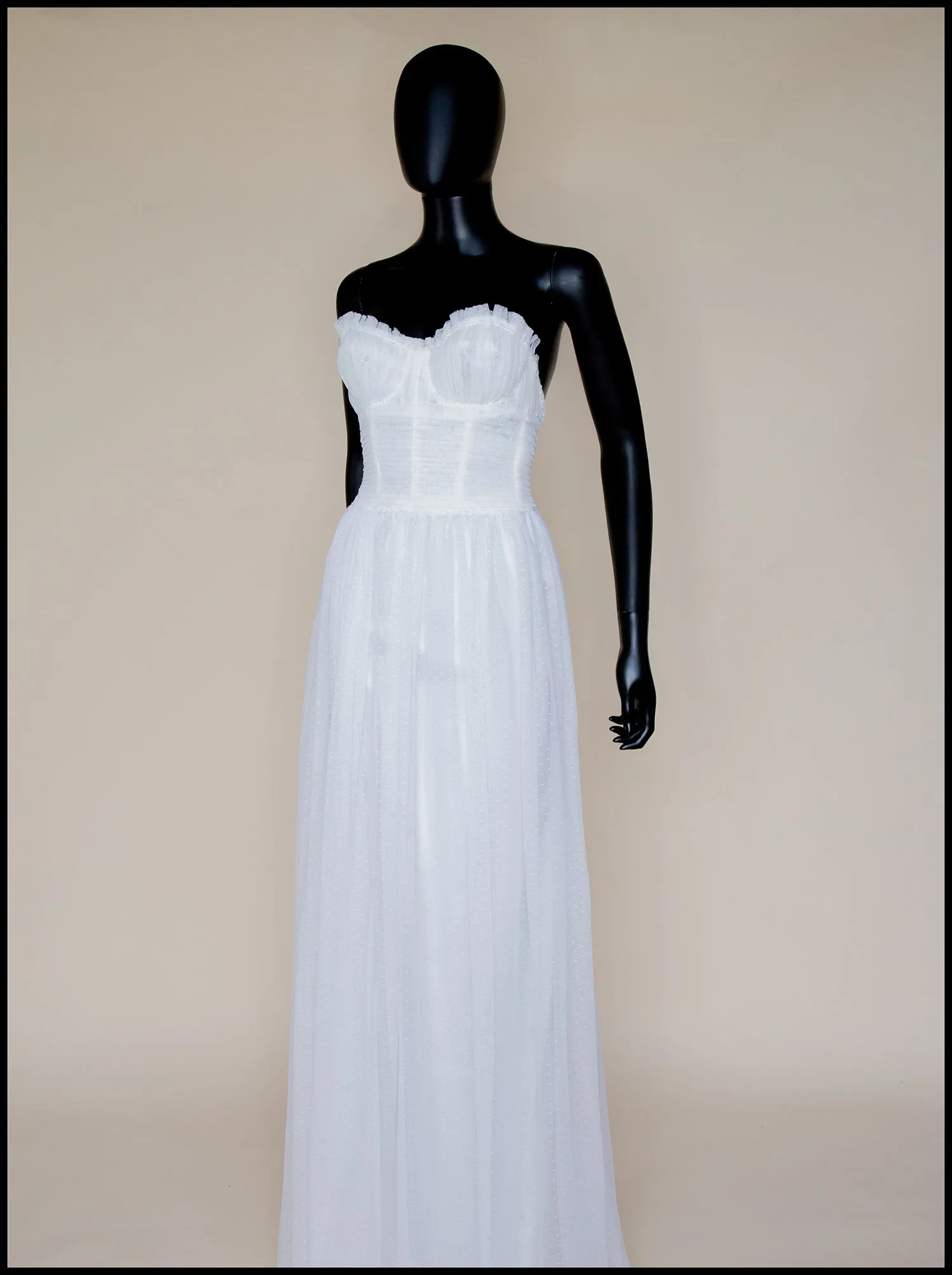 Christina - White Dot Tulle Strapless Gown (sample)