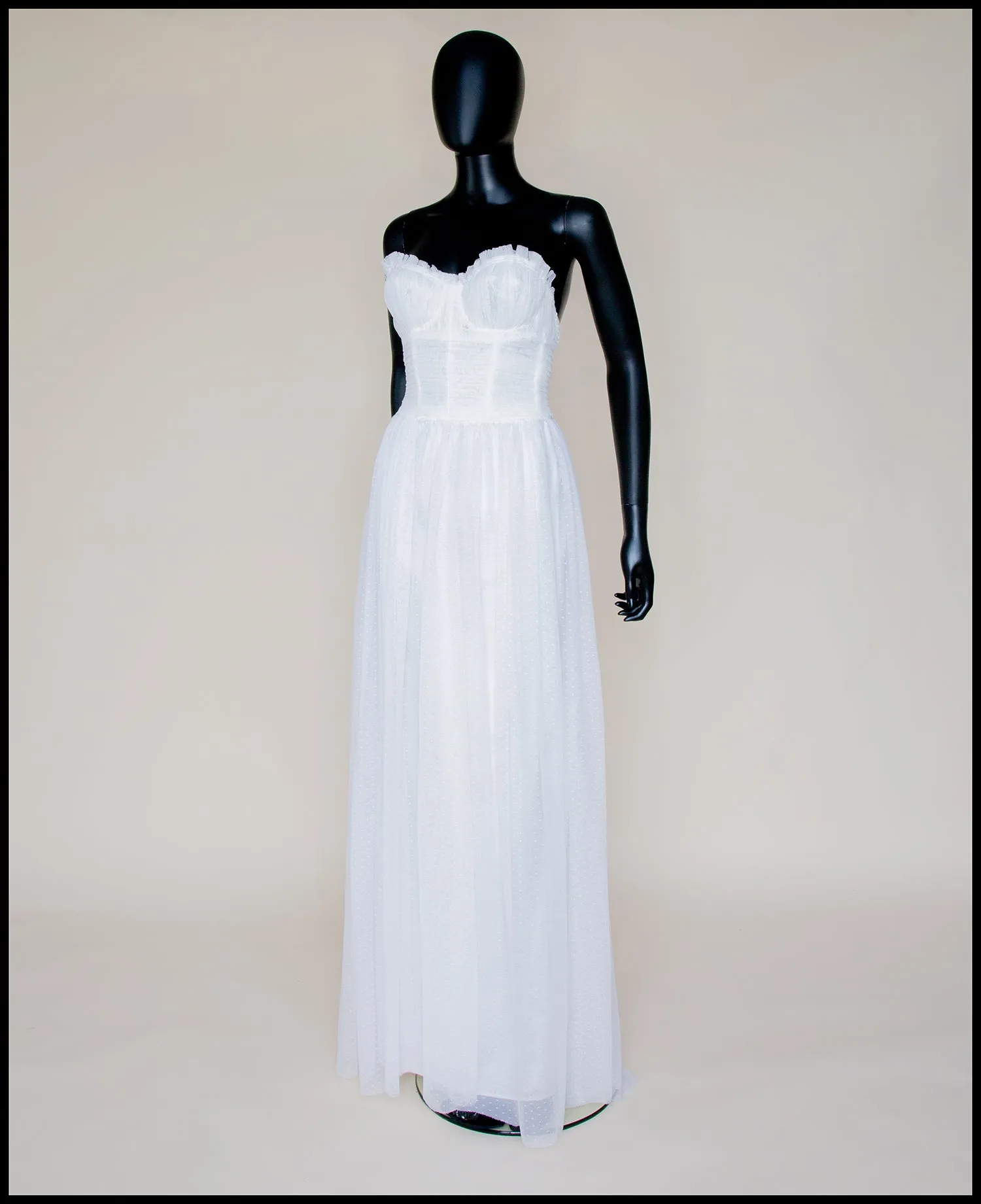 Christina - White Dot Tulle Strapless Gown (sample)