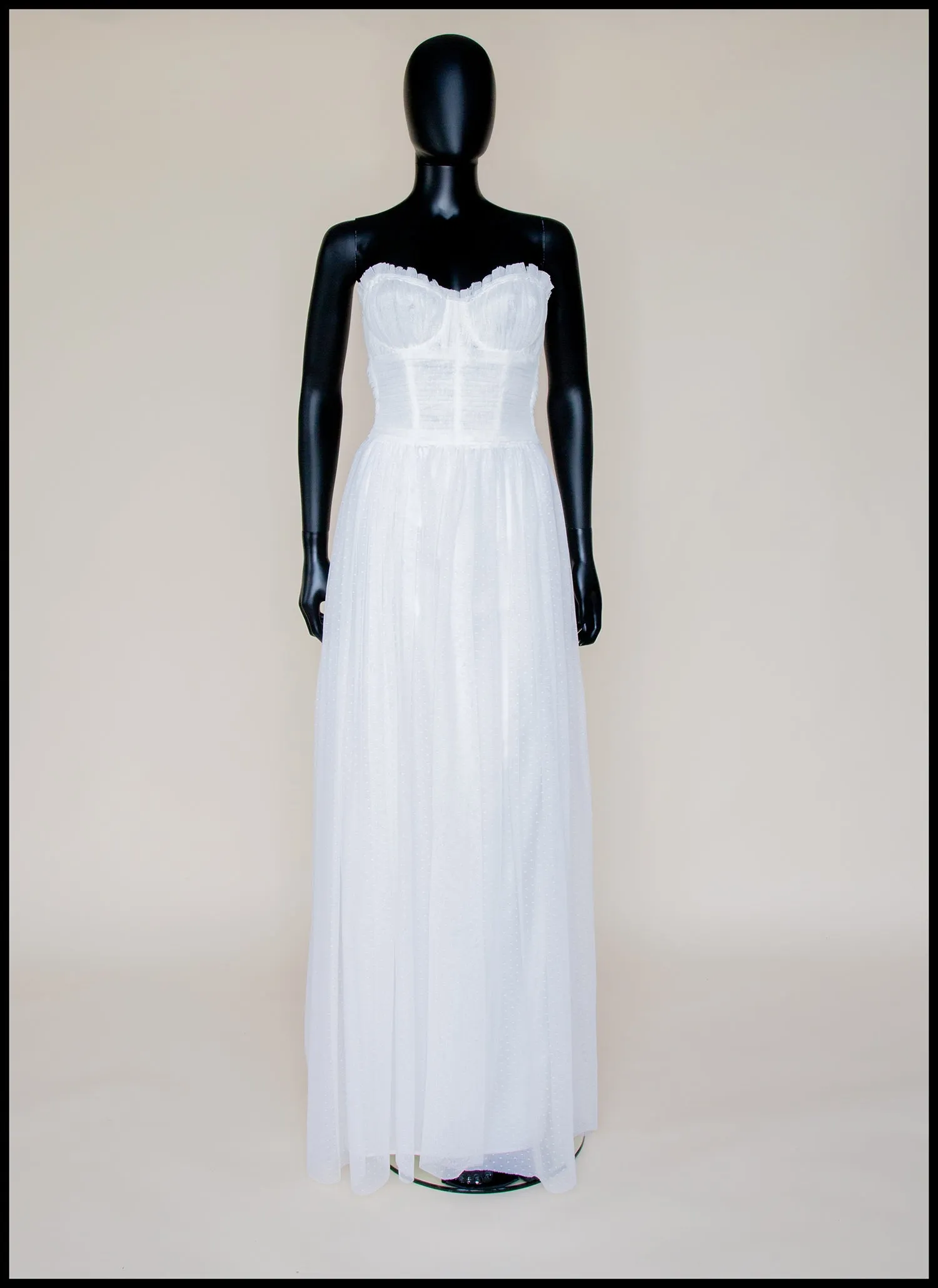 Christina - White Dot Tulle Strapless Gown (sample)