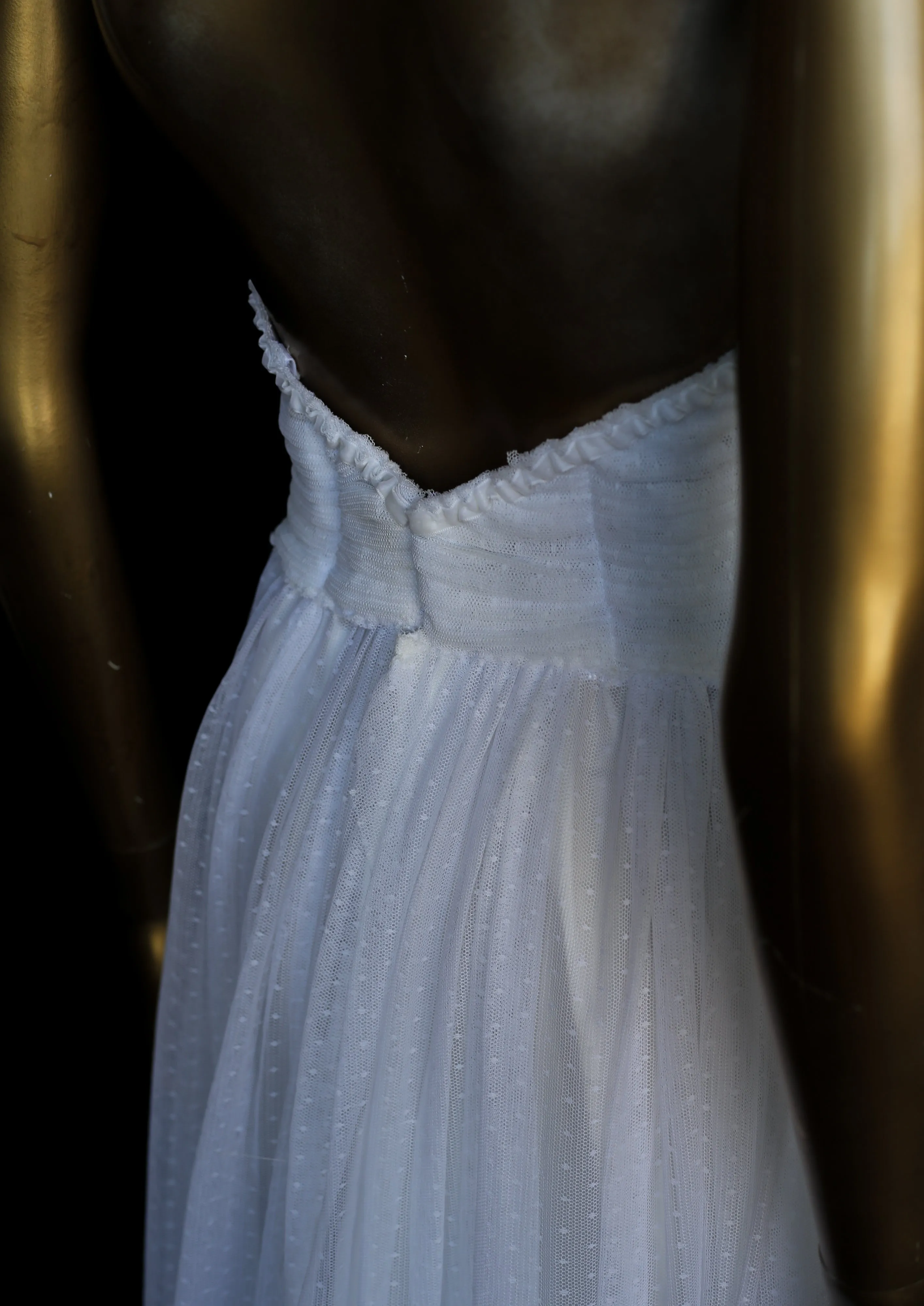 Christina - White Dot Tulle Strapless Gown (sample)