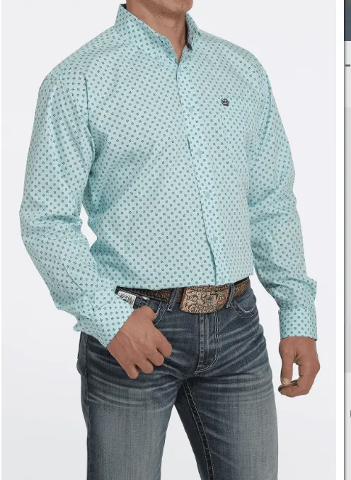 Cinch Men's Aqua Geo Print Button Long Sleeve Western Shirt MTW1105436