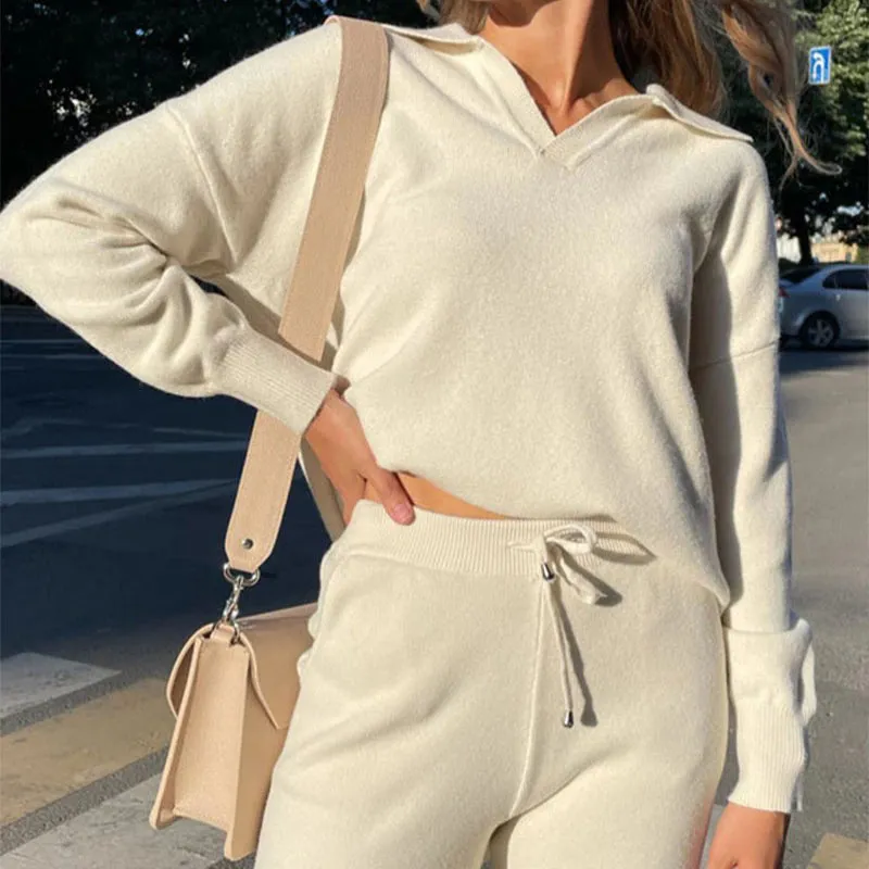 Collared V-Neck Loose Fit Long Sleeve Pullover Sweaters