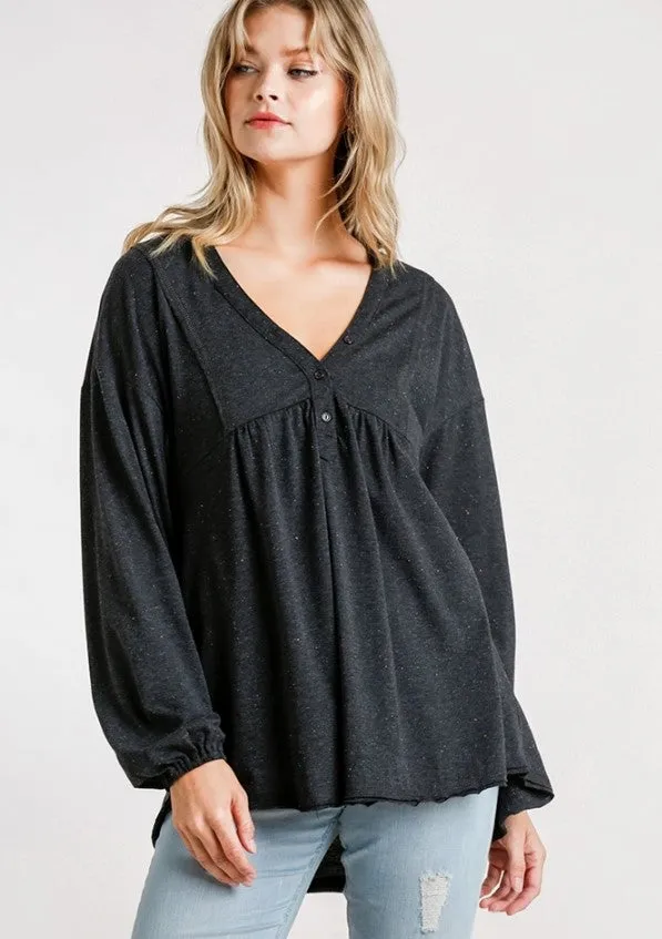 Confetti Babydoll Top, Charcoal