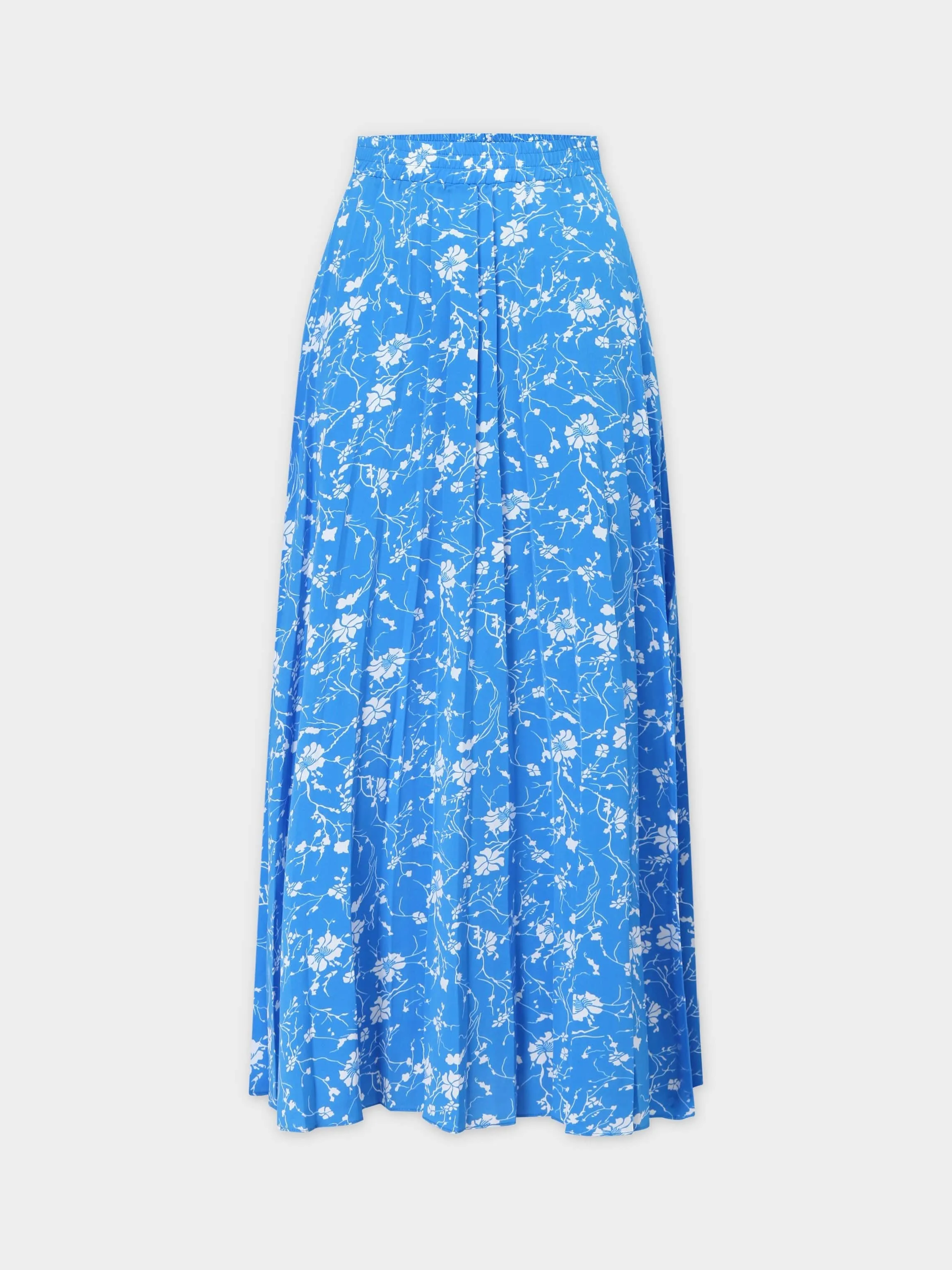 Covered Band Pleated Skirt 37"-Sky Blue Floral