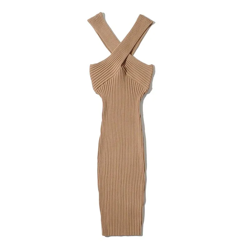 Crisscross Halter Strap Bodycon Dress