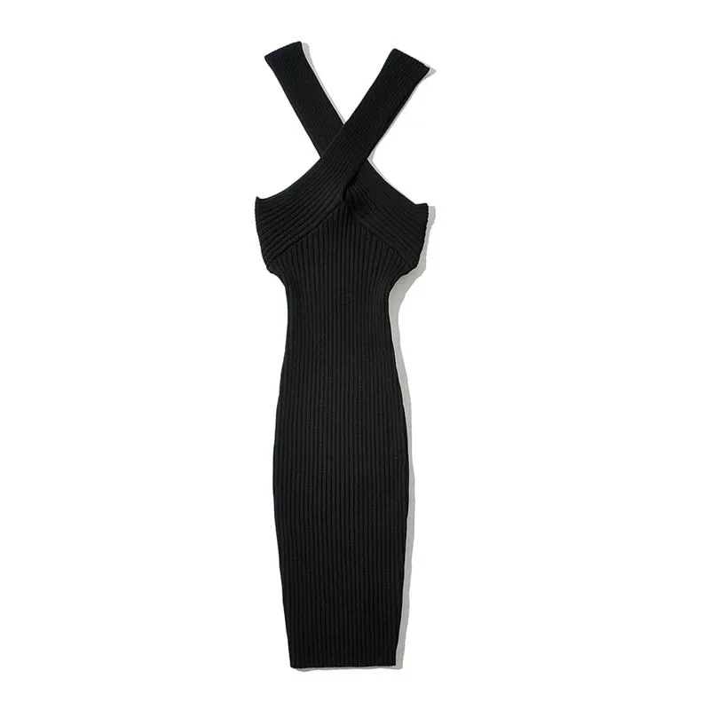 Crisscross Halter Strap Bodycon Dress