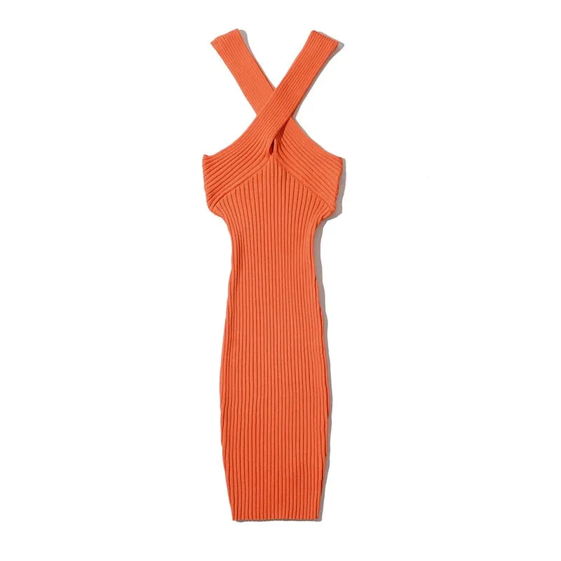 Crisscross Halter Strap Bodycon Dress