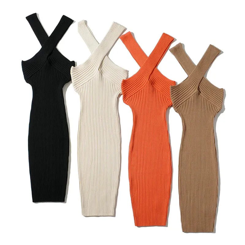 Crisscross Halter Strap Bodycon Dress