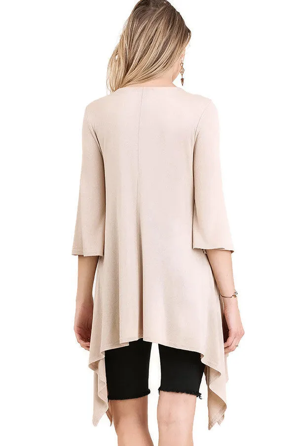 Crossed Bell Sleeve Asymmetrical Tunic, Latte