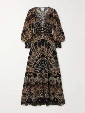 Crystal-embellished printed fil coupé silk-charmeuse maxi dress