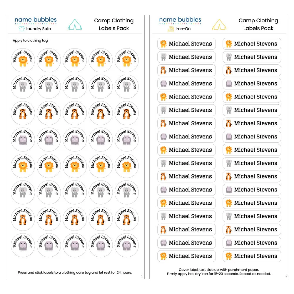 Custom Camp Clothing Labels Pack