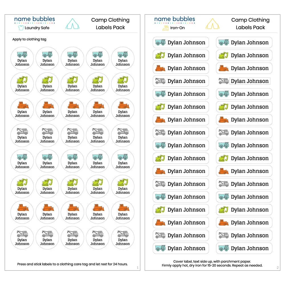 Custom Camp Clothing Labels Pack