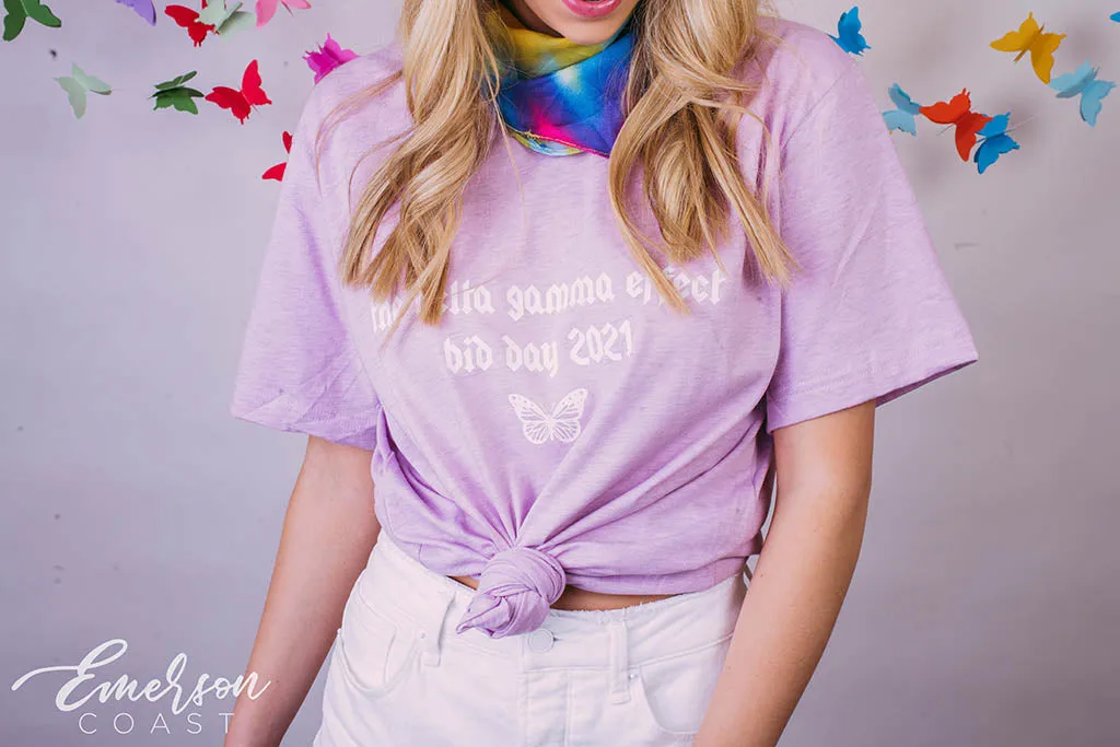 Delta Gamma Butterfly Effect Bid Day Lilac Tee