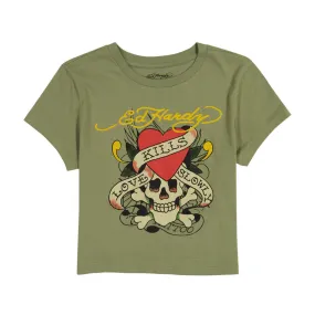 ED HARDY Women's Olive LKS Baby Tee