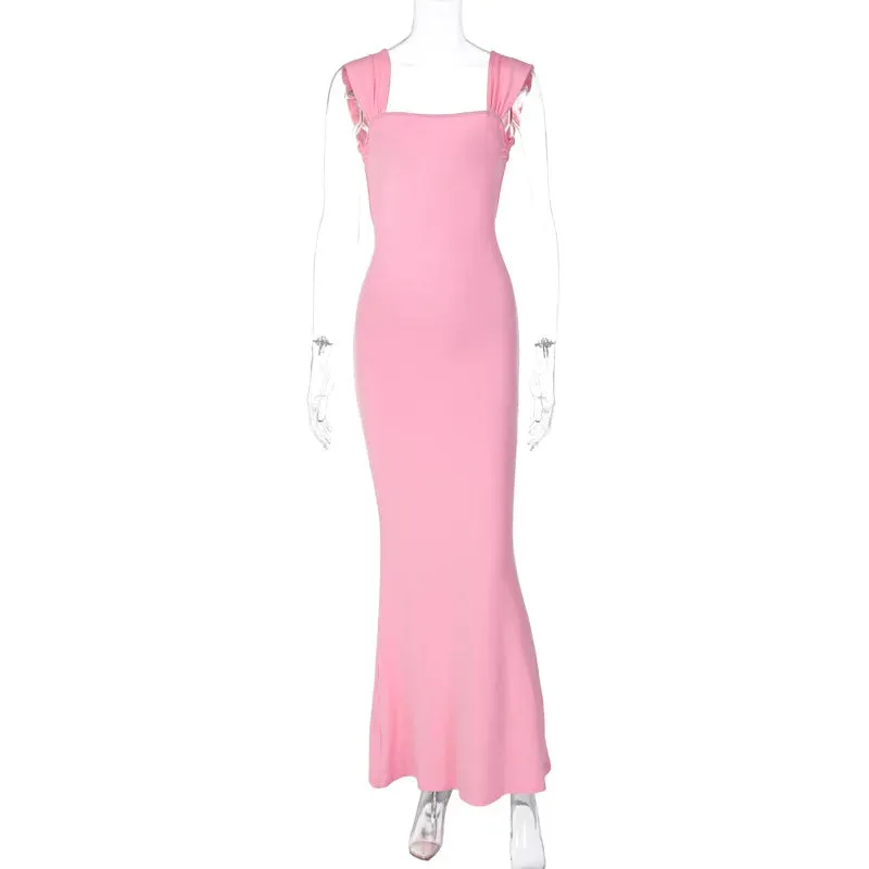 Elegant Pink Backless Maxi Dress