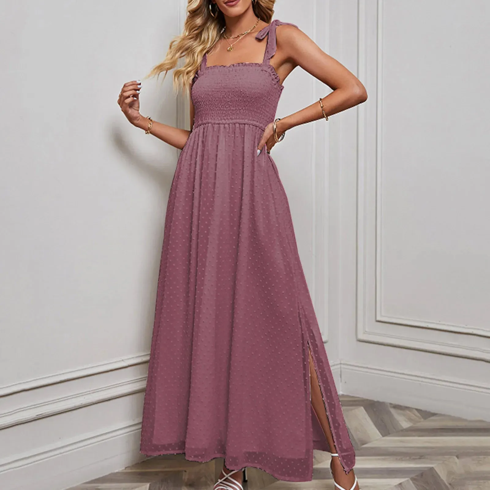 Elegant Solid Color Side Split Sleeveless Club Maxi Sweet Chic Casual Sexy Dress