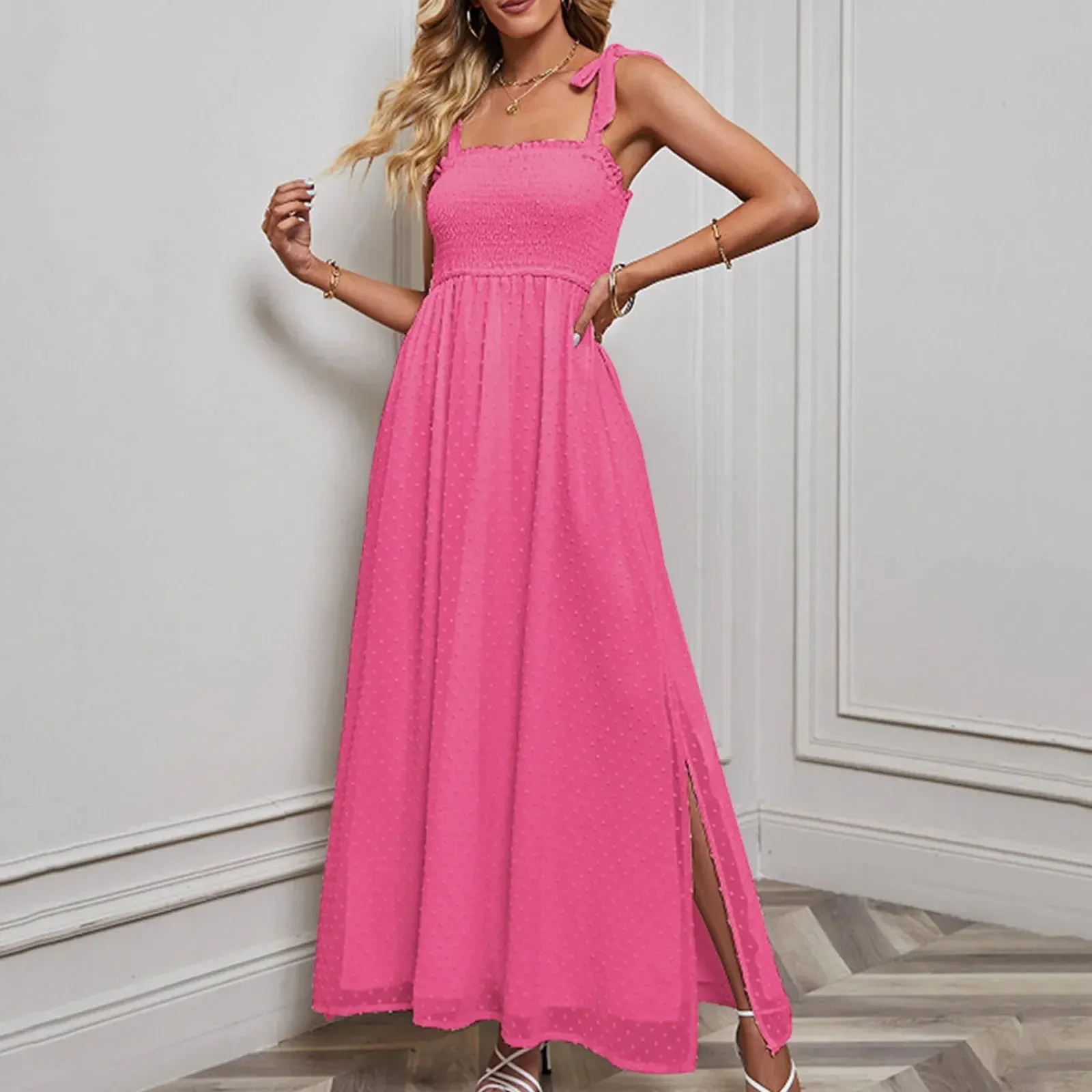 Elegant Solid Color Side Split Sleeveless Club Maxi Sweet Chic Casual Sexy Dress