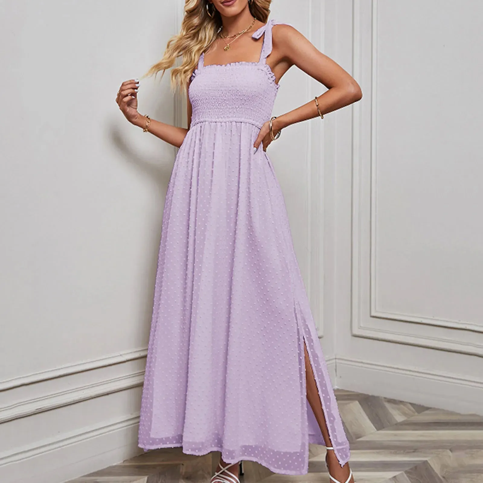 Elegant Solid Color Side Split Sleeveless Club Maxi Sweet Chic Casual Sexy Dress