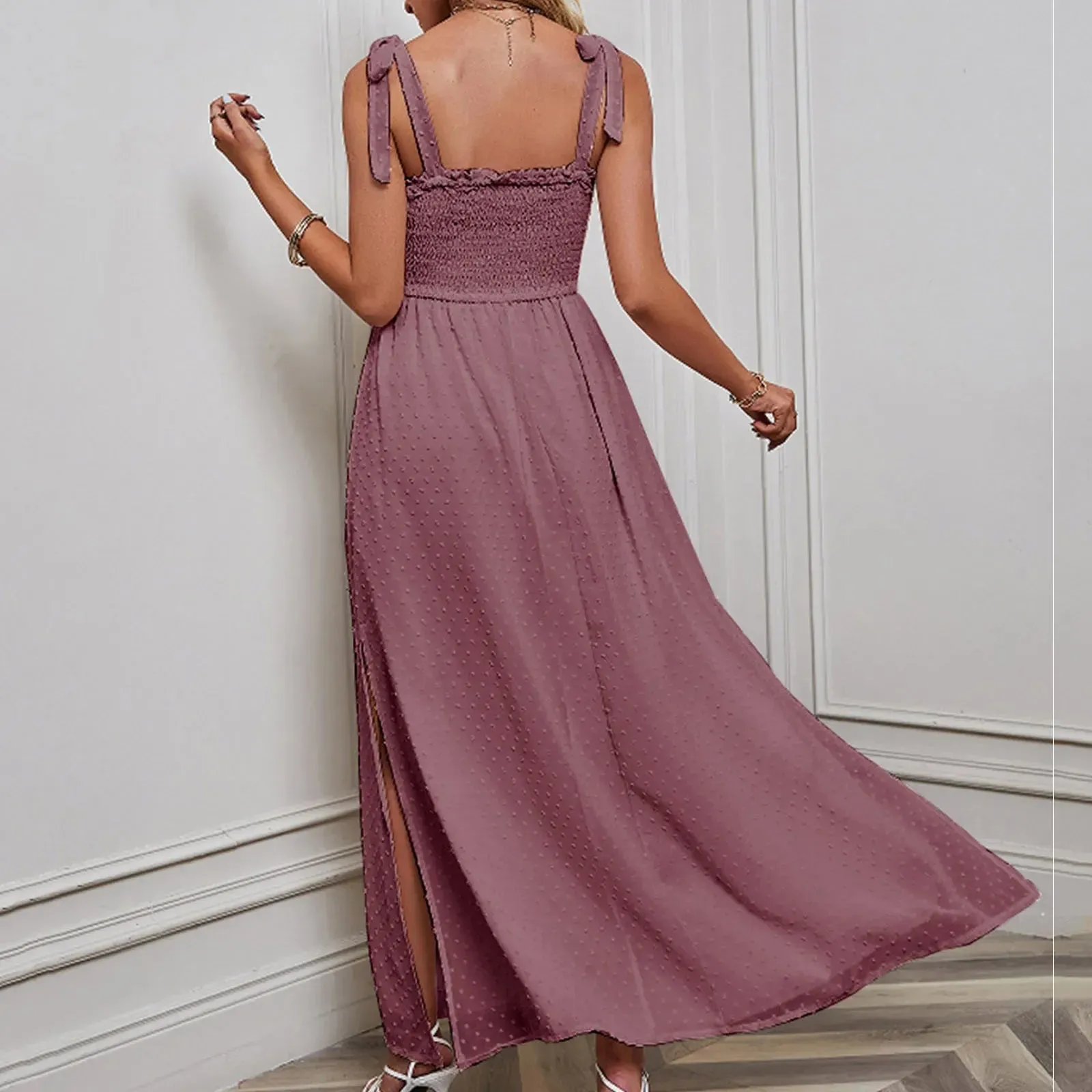 Elegant Solid Color Side Split Sleeveless Club Maxi Sweet Chic Casual Sexy Dress