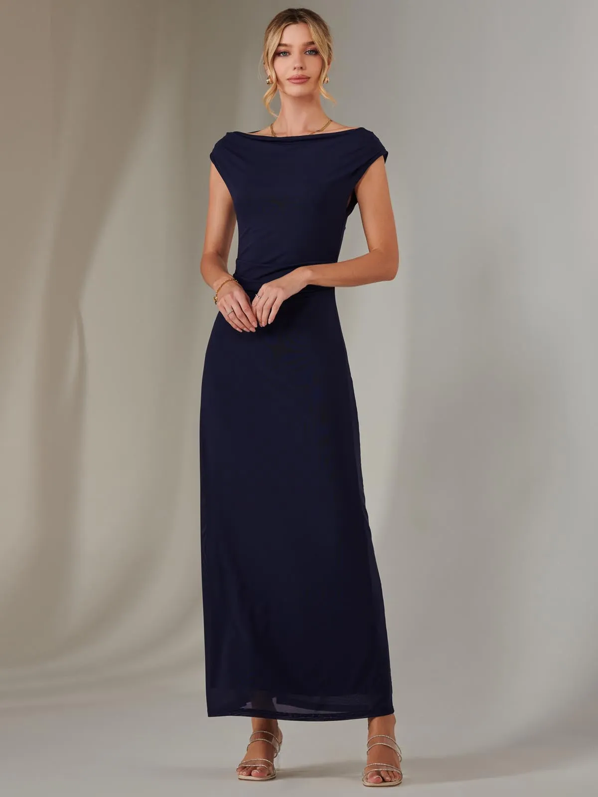 Eva Round Neck Sleeveless Maxi Dress, Navy