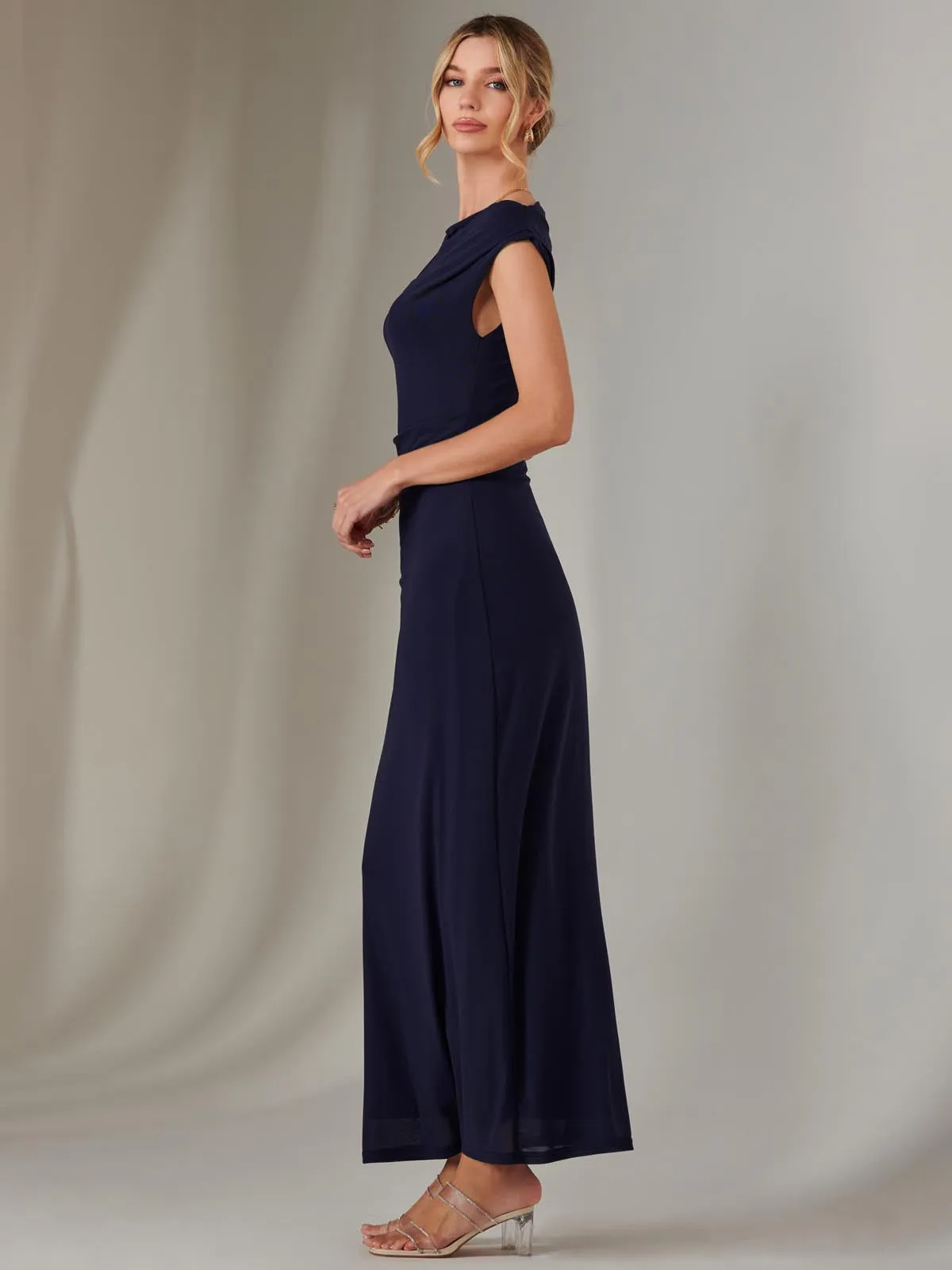 Eva Round Neck Sleeveless Maxi Dress, Navy