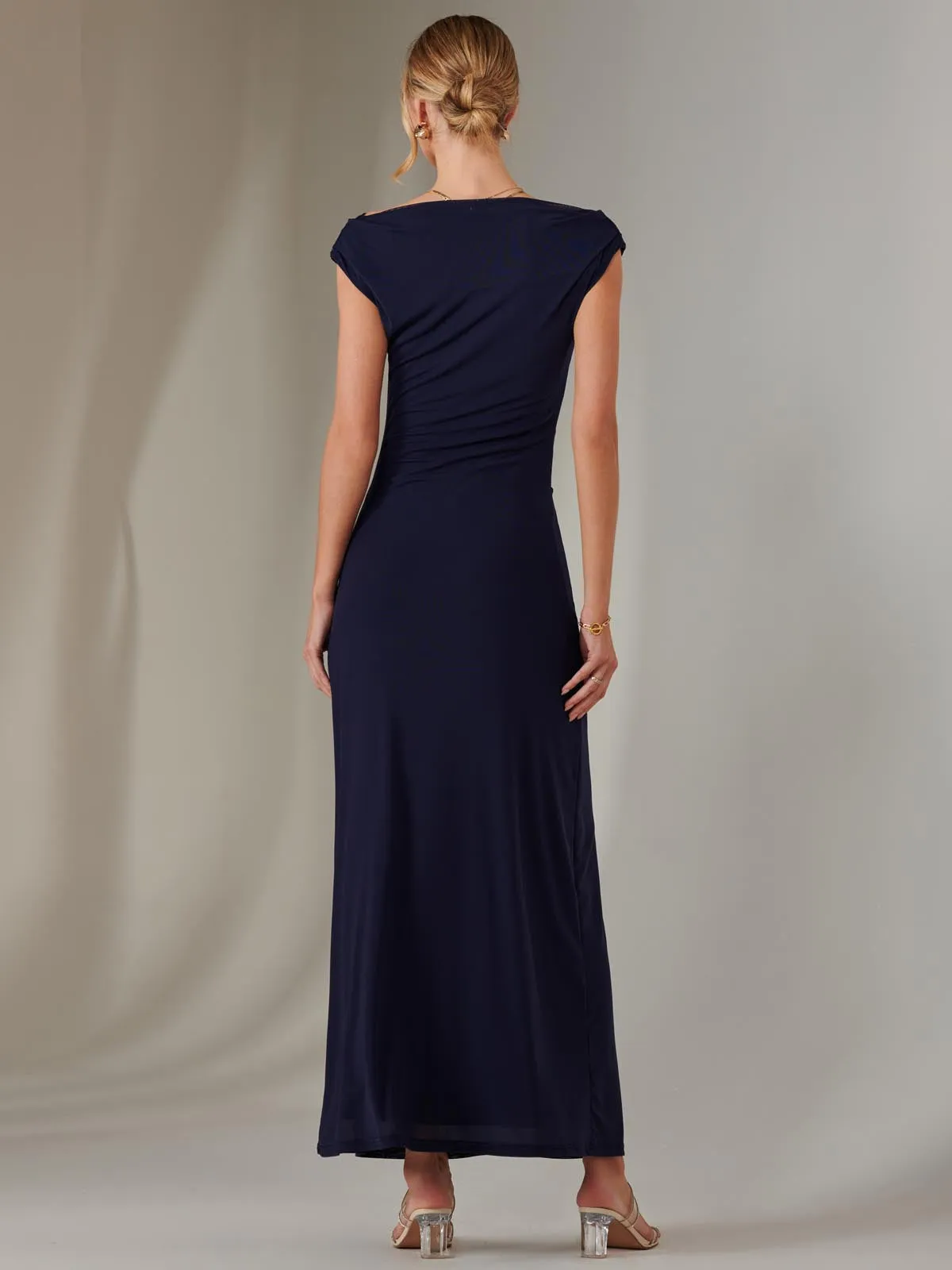 Eva Round Neck Sleeveless Maxi Dress, Navy