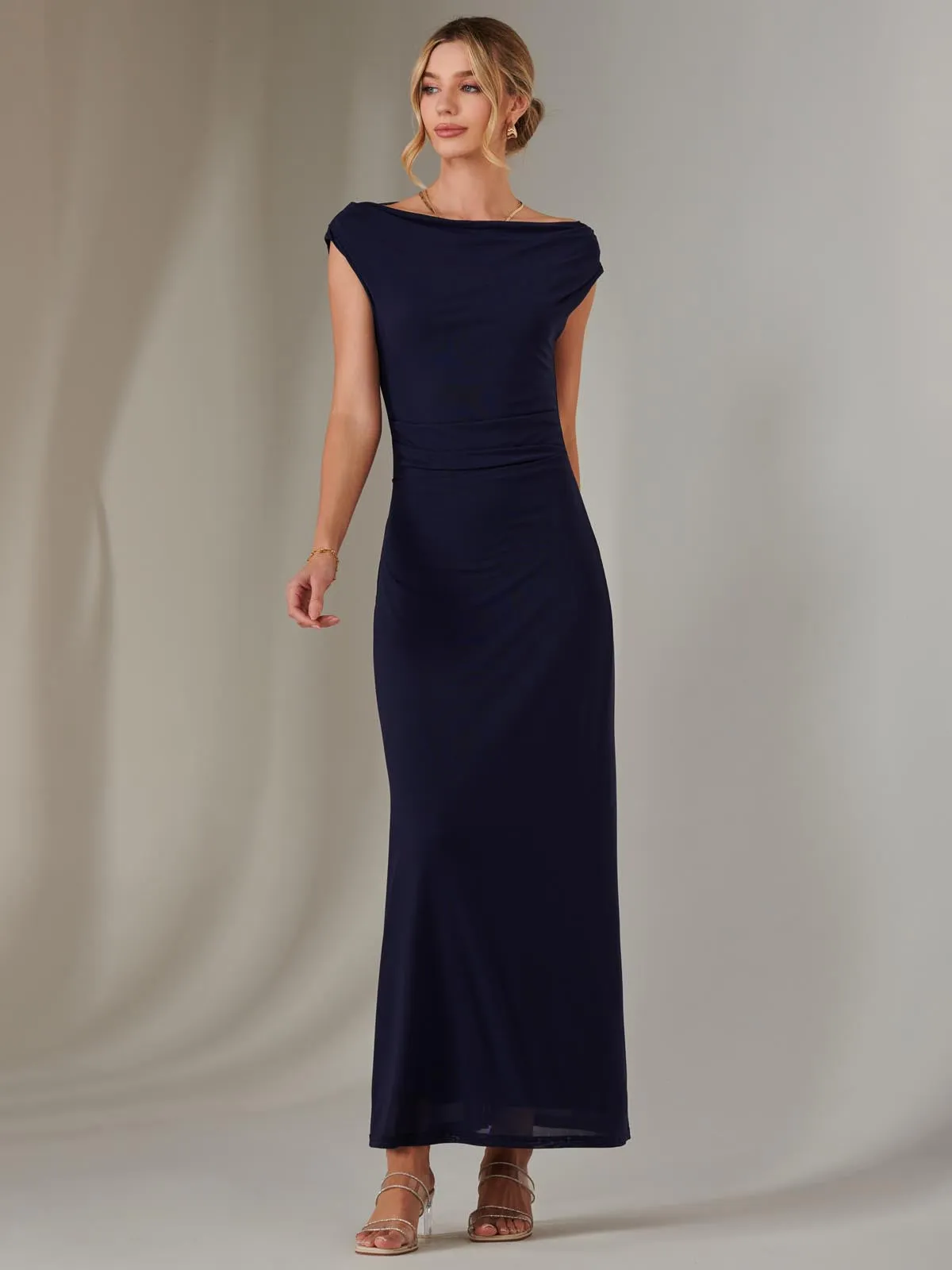 Eva Round Neck Sleeveless Maxi Dress, Navy