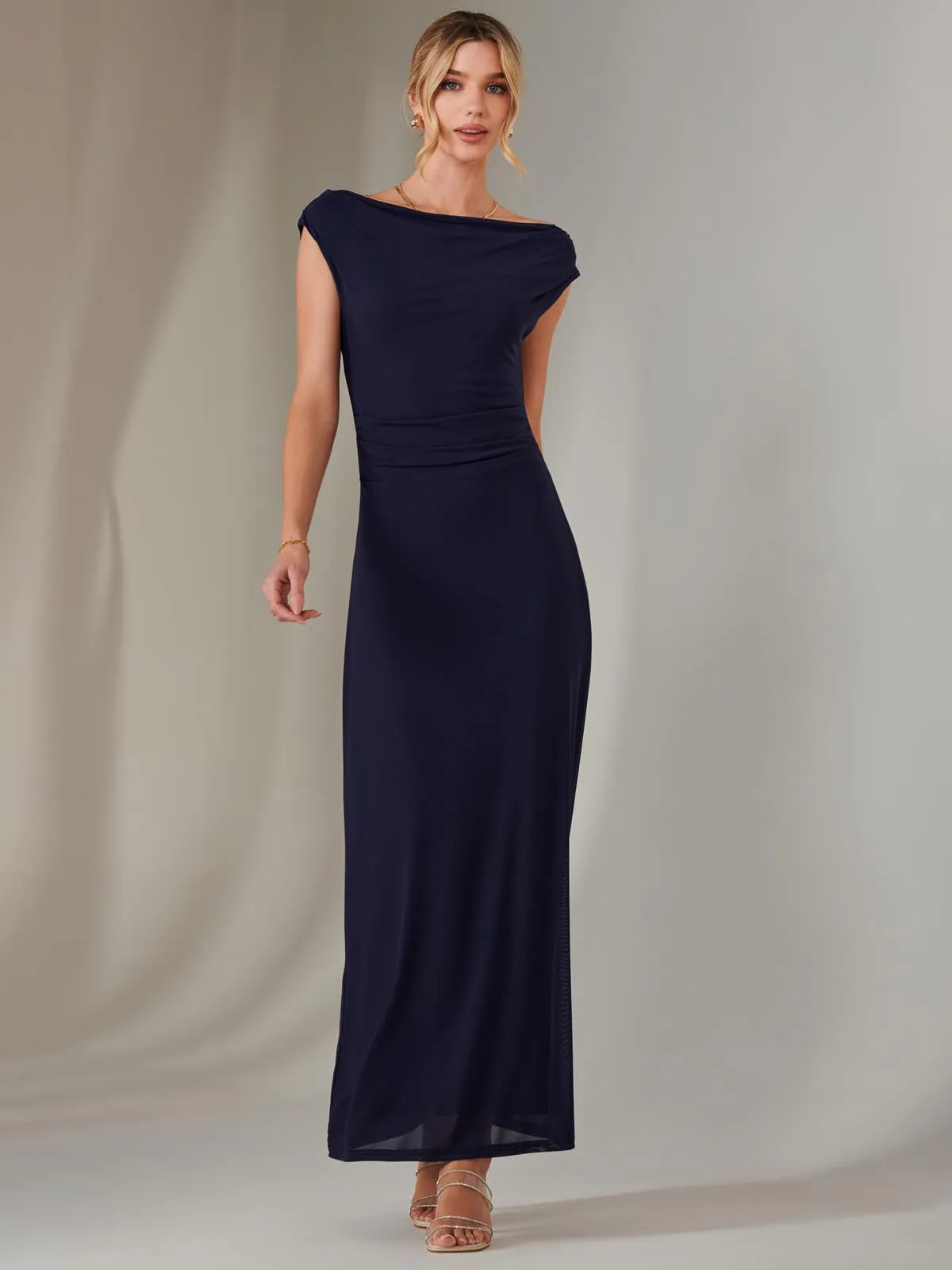 Eva Round Neck Sleeveless Maxi Dress, Navy