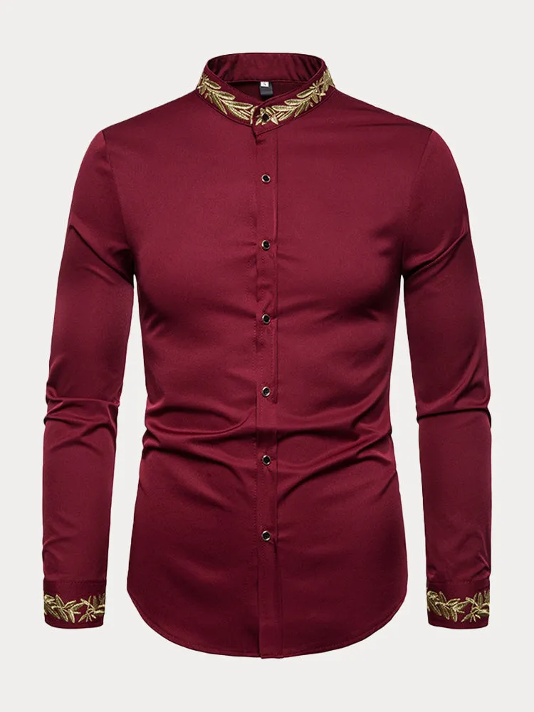 Fashion Embroidered Henley Collar Long-sleeved Shirt