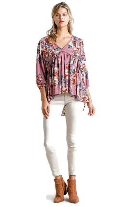 Floral Babydoll Top, Mauve