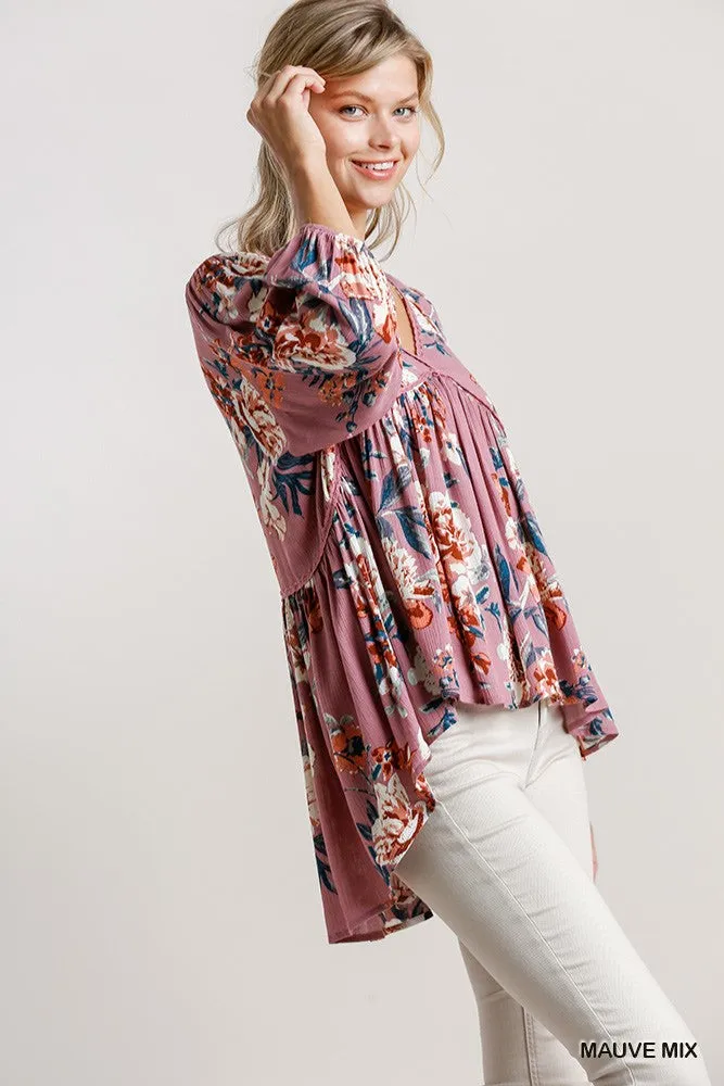 Floral Babydoll Top, Mauve