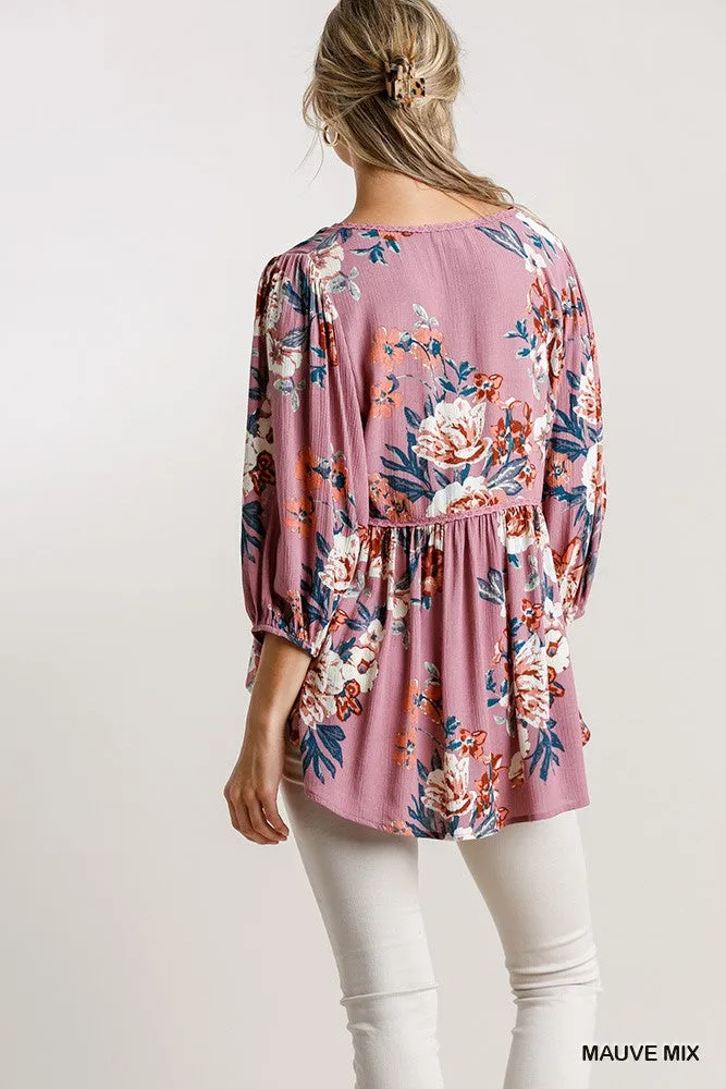 Floral Babydoll Top, Mauve