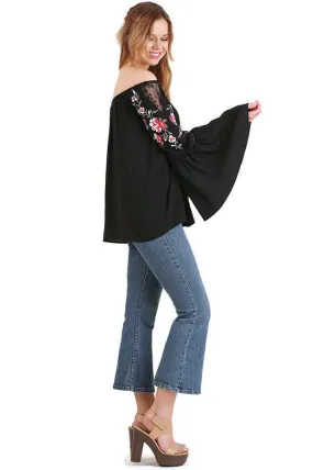 Floral Embroidered Bell Sleeve Top