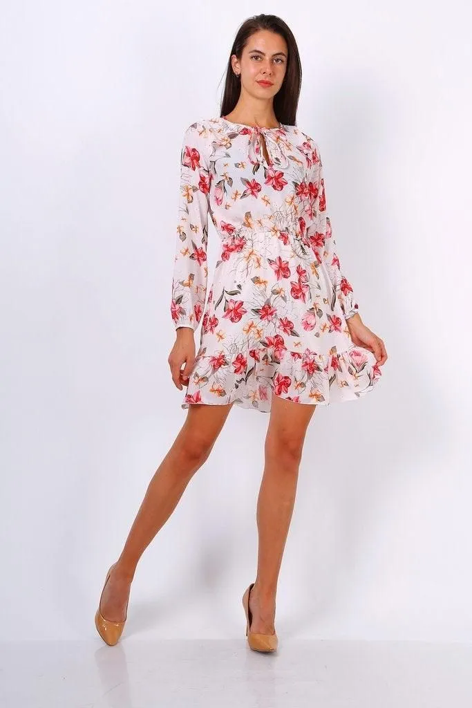 Floral Print Tie Neck Shift Dress