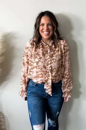 Floral Ties Top in Taupe