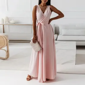 Formal Solid V Neck Maxi Cocktail Party Casual Elegant Dress