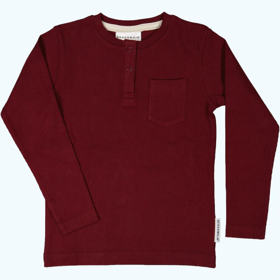 Geggamoja® Kids Long-Sleeve Henley Shirt in Organic Cotton - BURGUNDY