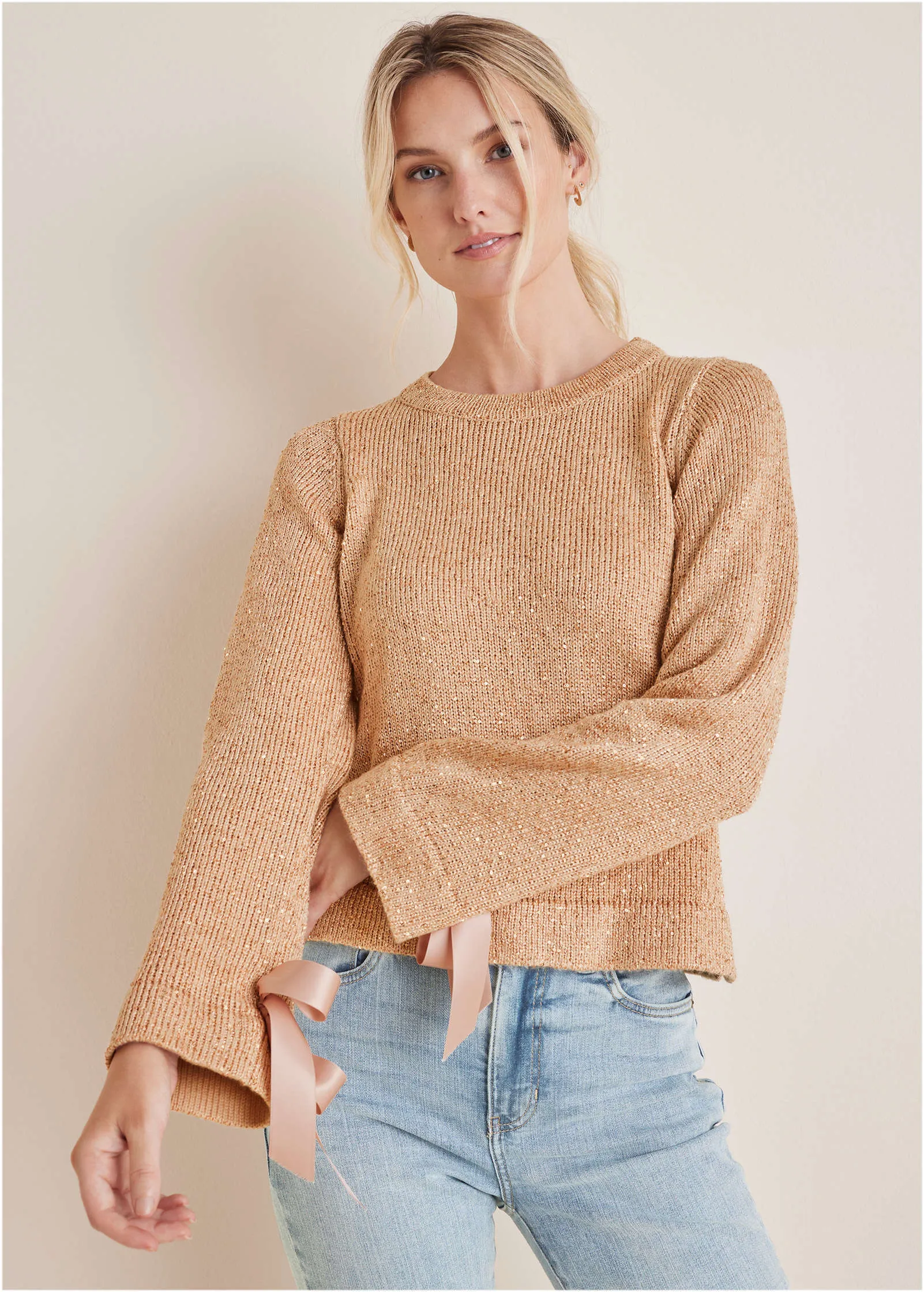 Glitter Knit Sweater - Cream Tan