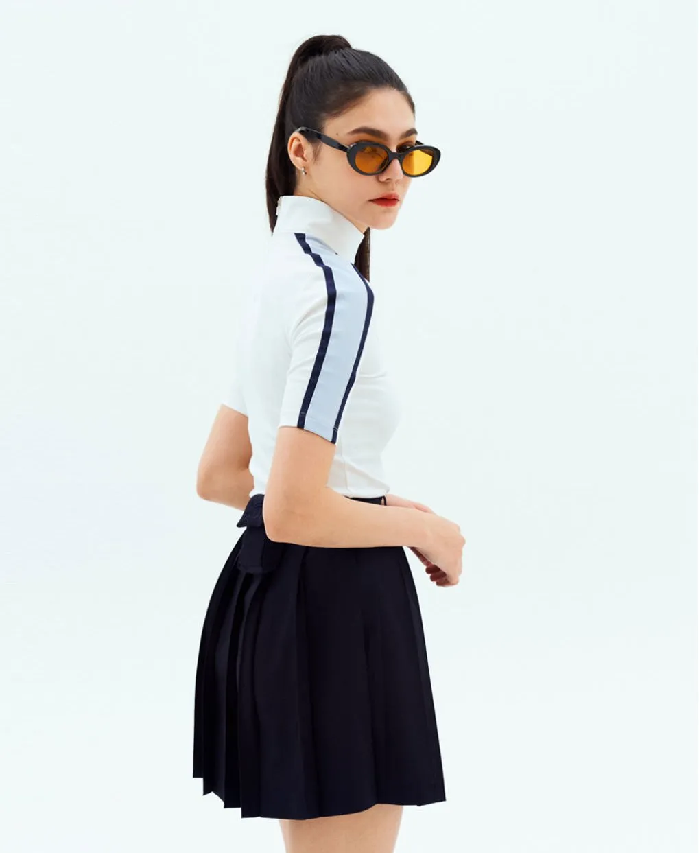 Gradient Blue Polo and Skirt Set