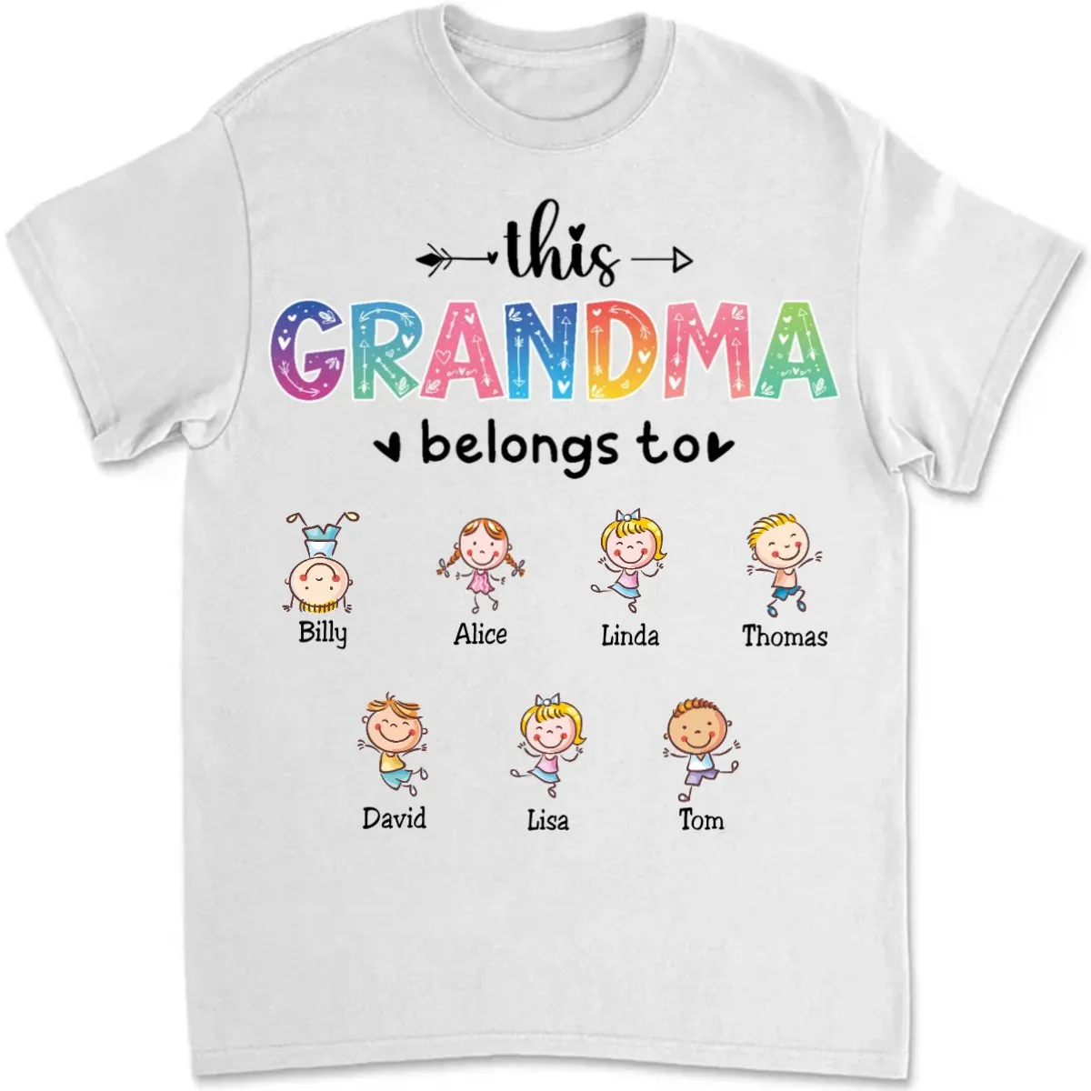 Grandma - This Grandma Belongs To Grandkids - Personalized Unisex T-shirt (HH)