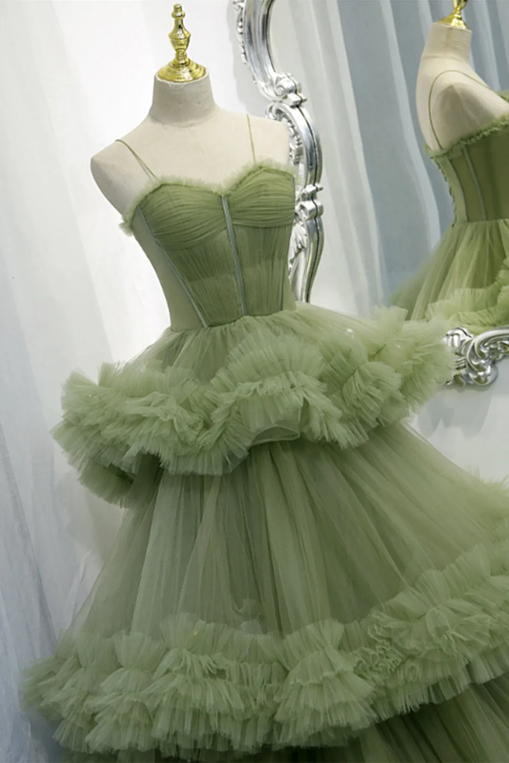 Green A-line Sweetheat Pleated Tulle Prom Dress