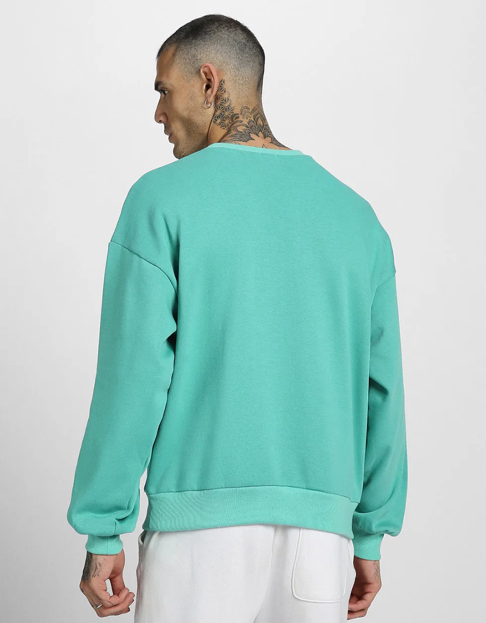 Green Oversized Solid Sweatshirt