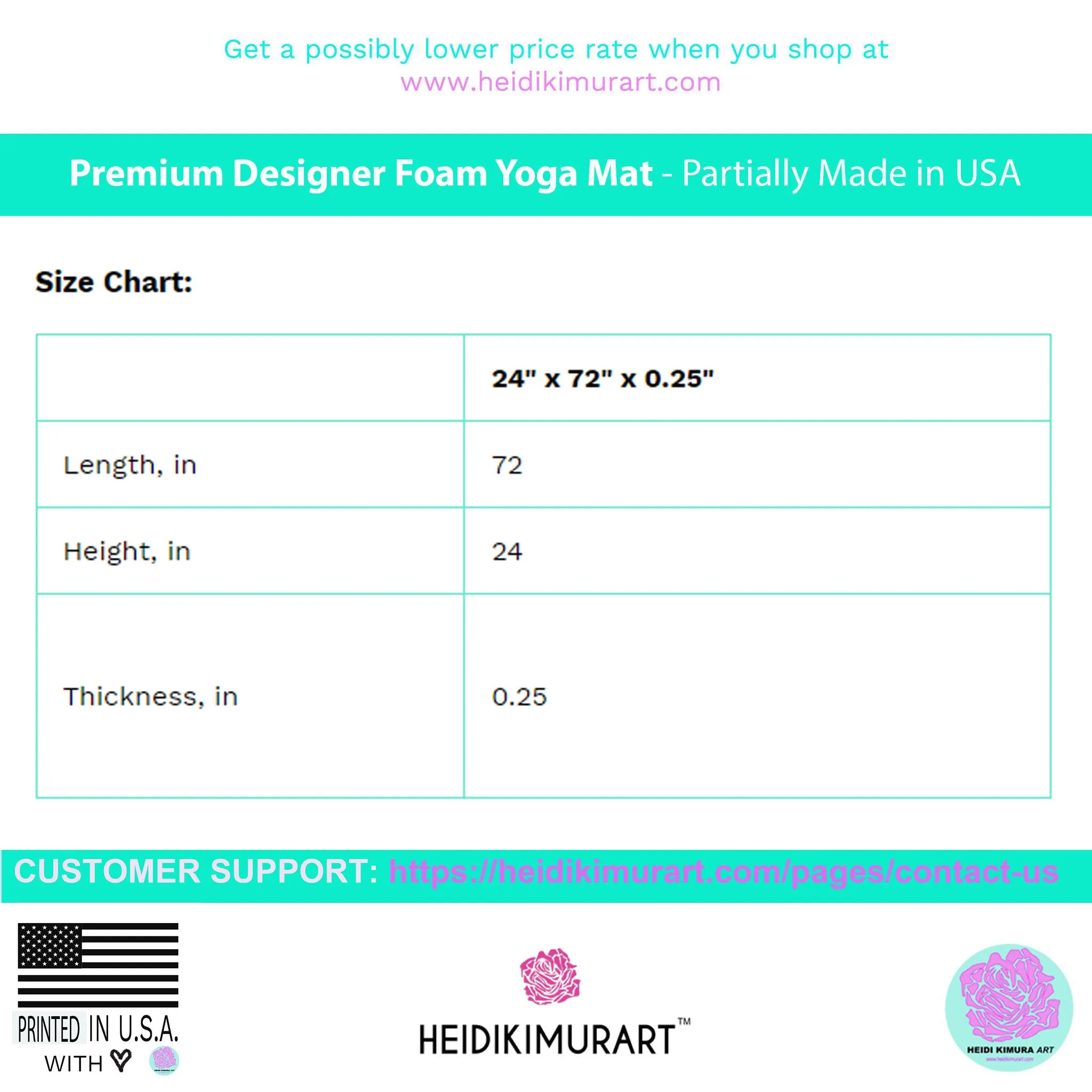 Grey Foam Yoga Mat, Solid Pastel Grey Color Best Lightweight 0.25" thick Mat - Printed in USA (Size: 24″x72")