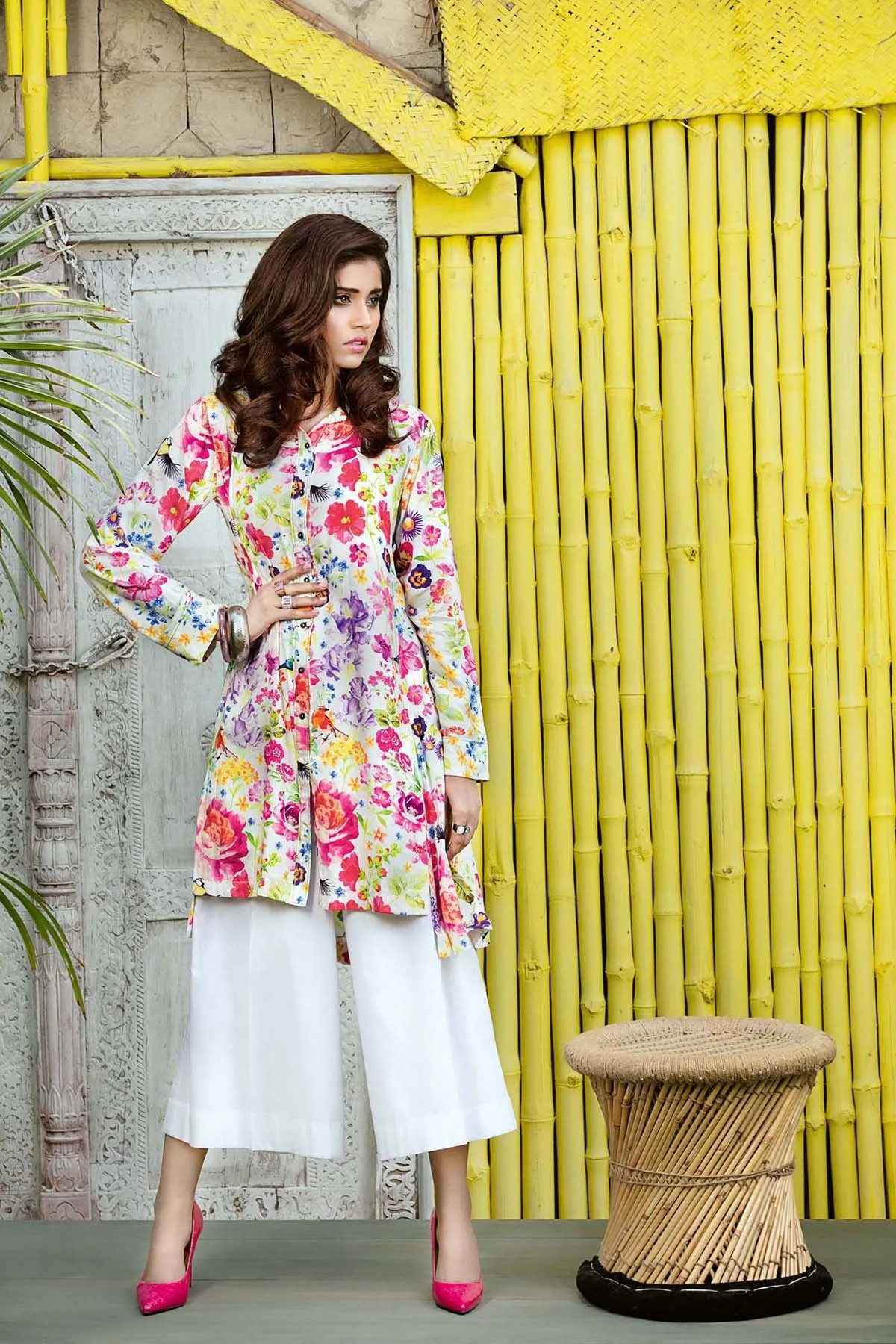 Gul Ahmed Winter Collection Tunic – White Digital Print Linen Single Shirt SDV-07 B