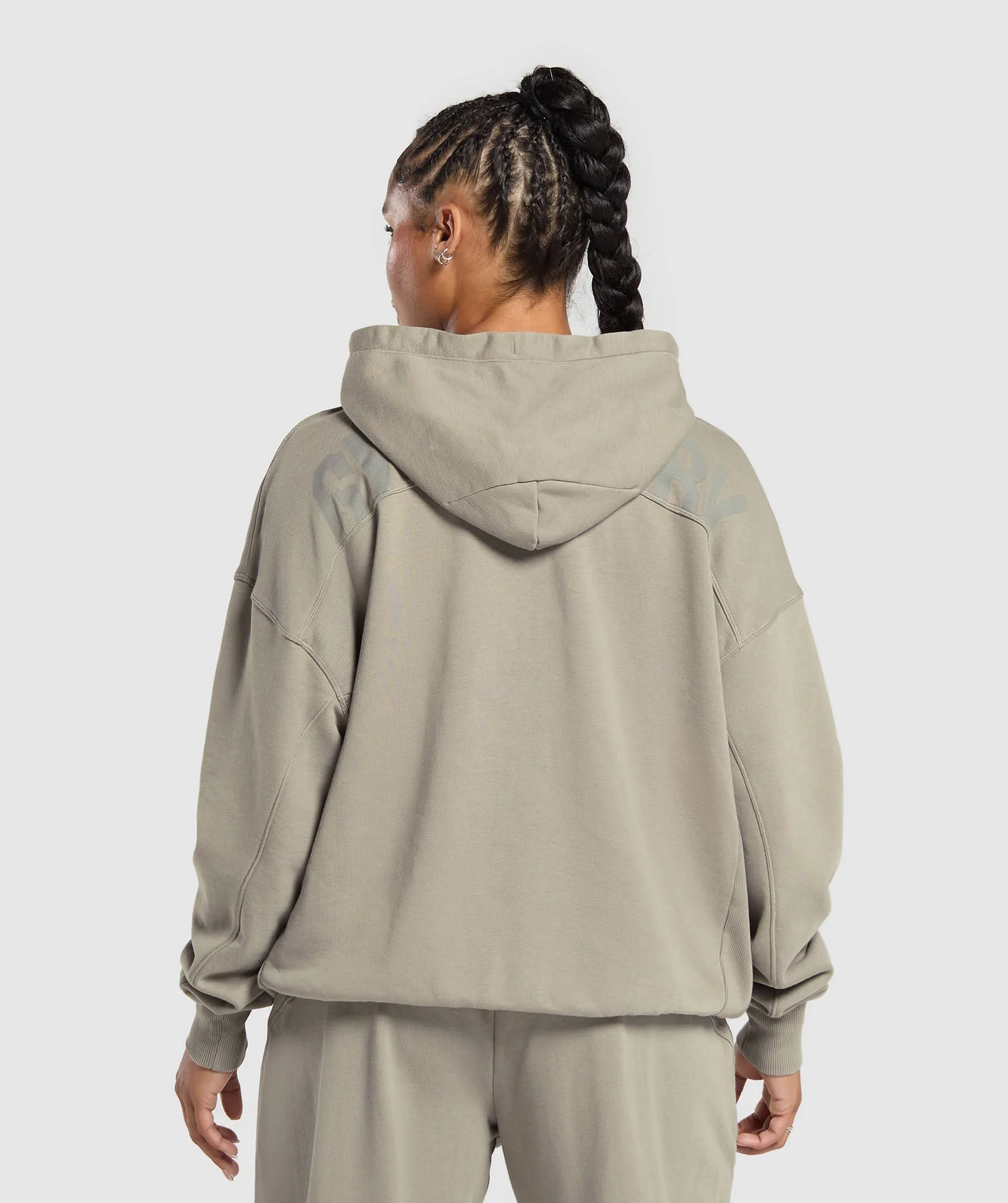 Gymshark Power Oversized Zip Hoodie - Linen Brown/Acid Wash