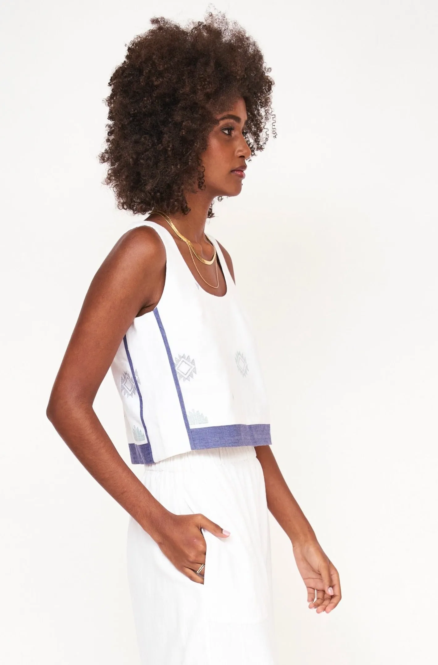 Hudson Tank in White Sedona Jamdani