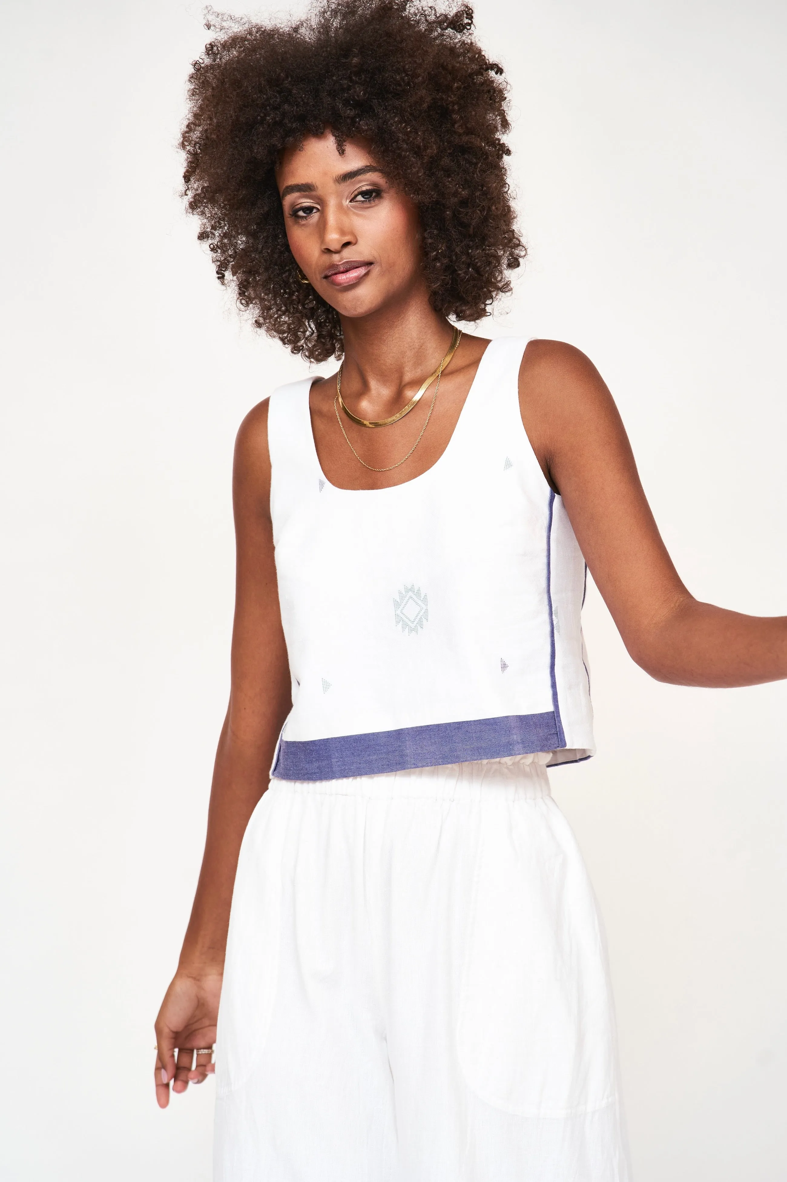 Hudson Tank in White Sedona Jamdani