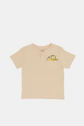 Infant Boys Beige Pocket Henley T-Shirt