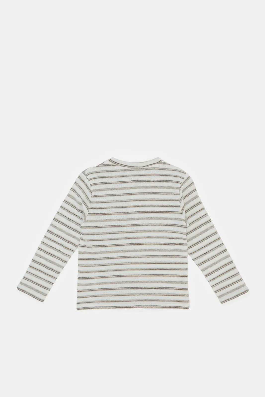 Infant Boys White And Black Striped Henley T-Shirt